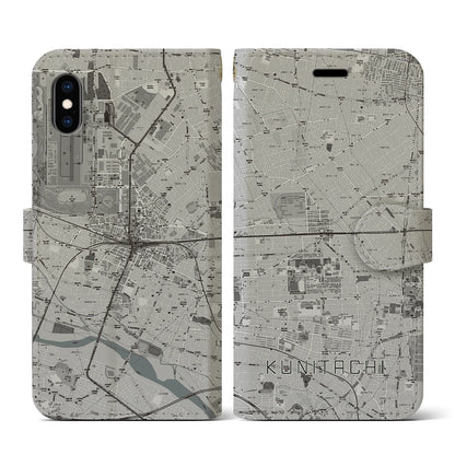 【国立2（東京都）】地図柄iPhoneケース（手帳タイプ）モノトーン・iPhone XS / X 用