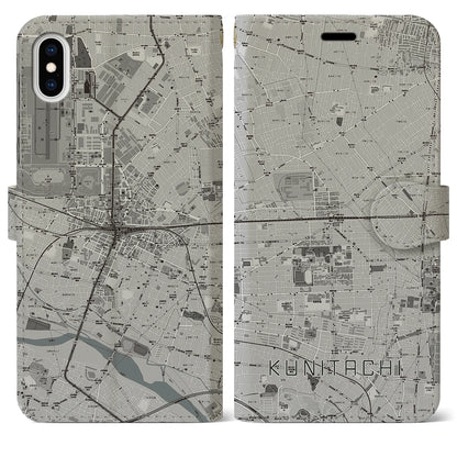 【国立2（東京都）】地図柄iPhoneケース（手帳タイプ）モノトーン・iPhone XS Max 用