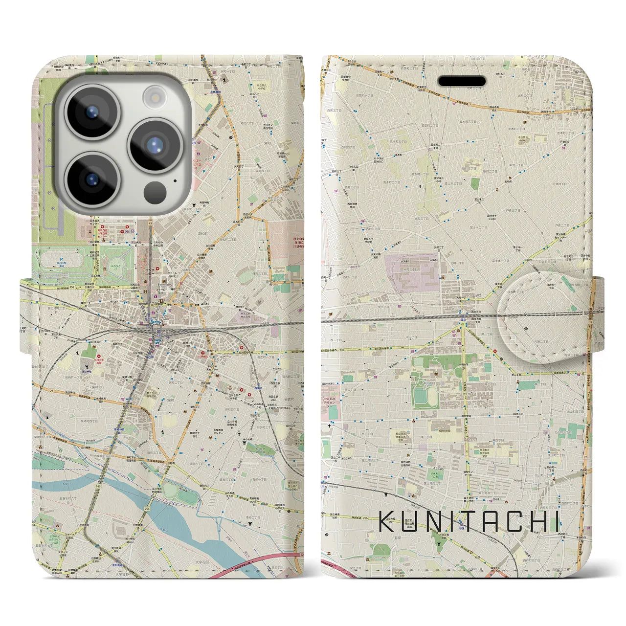 【国立2（東京都）】地図柄iPhoneケース（手帳タイプ）