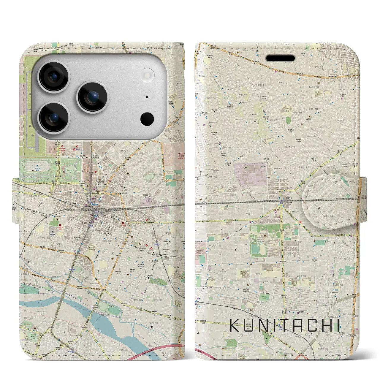 【国立2（東京都）】地図柄iPhoneケース（手帳タイプ）