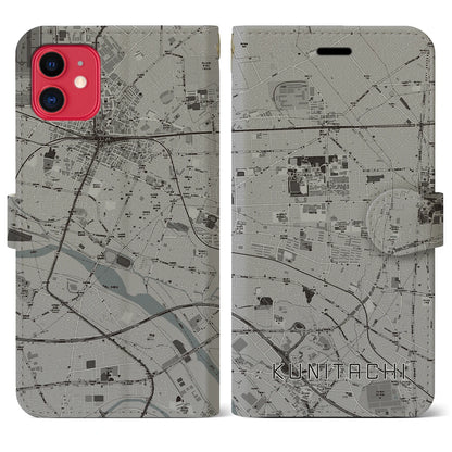 【国立（東京都）】地図柄iPhoneケース（手帳タイプ）モノトーン・iPhone 11 用