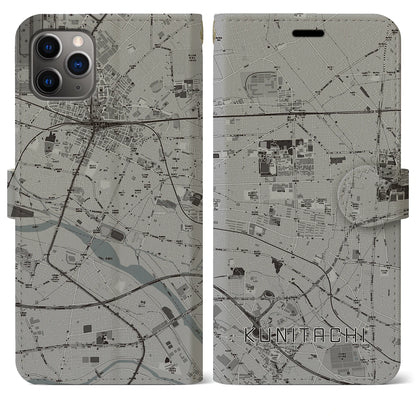 【国立（東京都）】地図柄iPhoneケース（手帳タイプ）モノトーン・iPhone 11 Pro Max 用
