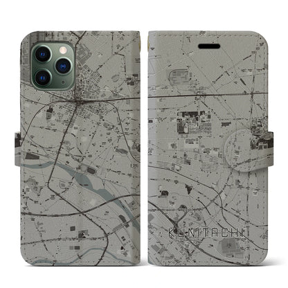 【国立（東京都）】地図柄iPhoneケース（手帳タイプ）モノトーン・iPhone 11 Pro 用