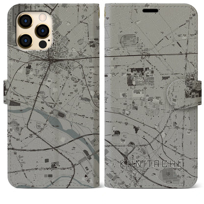 【国立（東京都）】地図柄iPhoneケース（手帳タイプ）モノトーン・iPhone 12 Pro Max 用