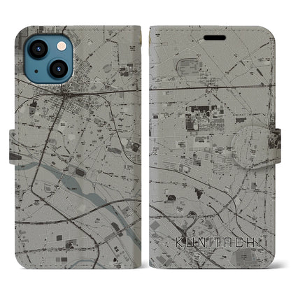 【国立（東京都）】地図柄iPhoneケース（手帳タイプ）モノトーン・iPhone 13 用