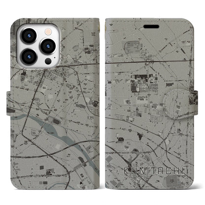 【国立（東京都）】地図柄iPhoneケース（手帳タイプ）モノトーン・iPhone 13 Pro 用