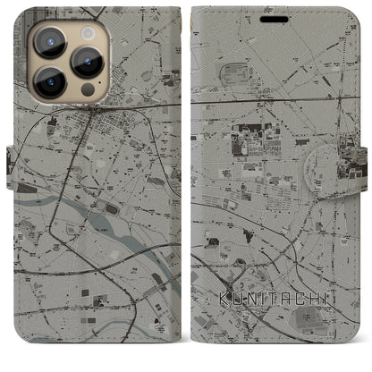 【国立（東京都）】地図柄iPhoneケース（手帳タイプ）モノトーン・iPhone 14 Pro Max 用