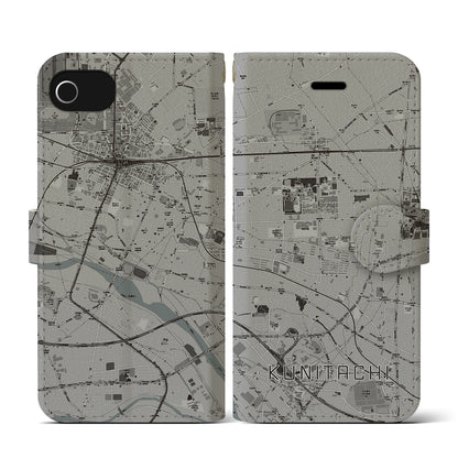 【国立（東京都）】地図柄iPhoneケース（手帳タイプ）モノトーン・iPhone SE（第3 / 第2世代） / 8 / 7 / 6s / 6 用