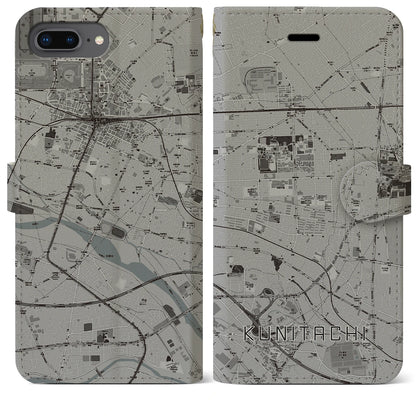 【国立（東京都）】地図柄iPhoneケース（手帳タイプ）モノトーン・iPhone 8Plus /7Plus / 6sPlus / 6Plus 用