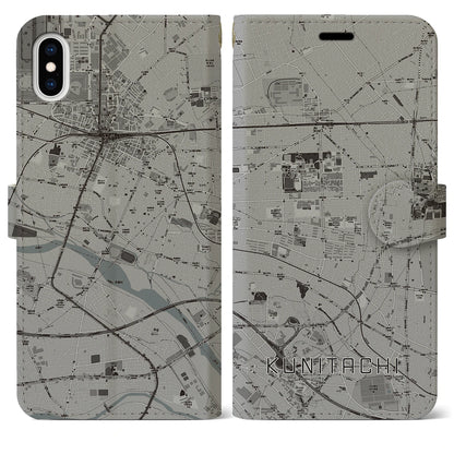 【国立（東京都）】地図柄iPhoneケース（手帳タイプ）モノトーン・iPhone XS Max 用