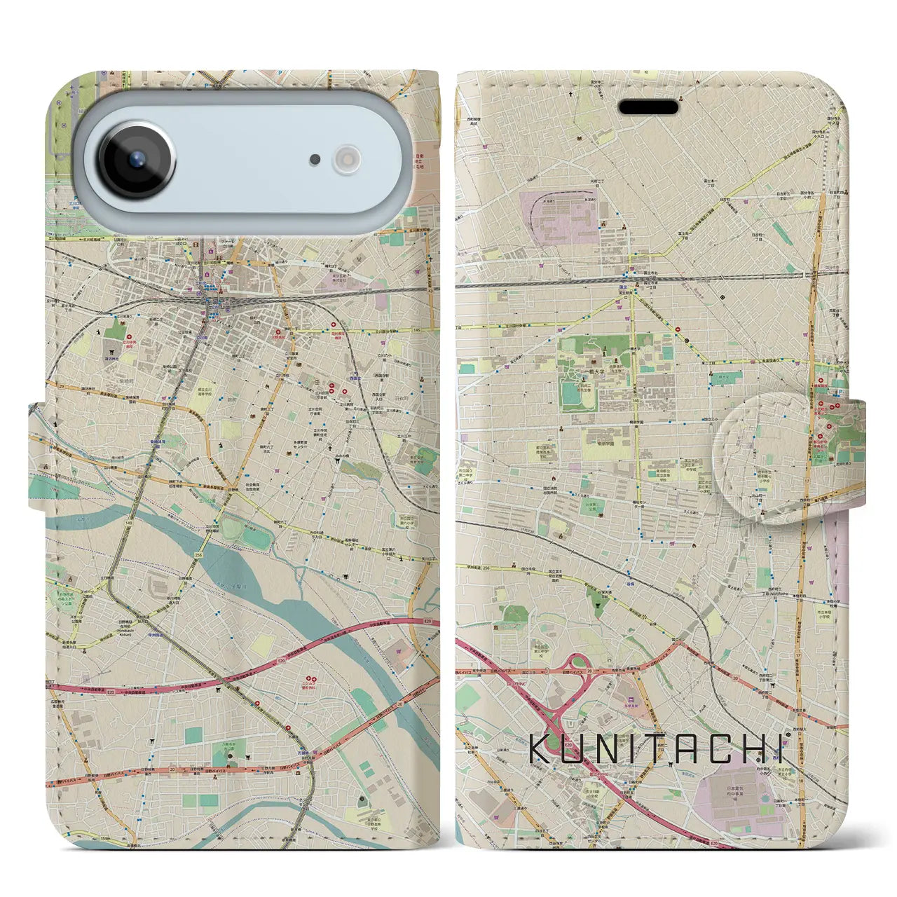 【国立（東京都）】地図柄iPhoneケース（手帳タイプ）