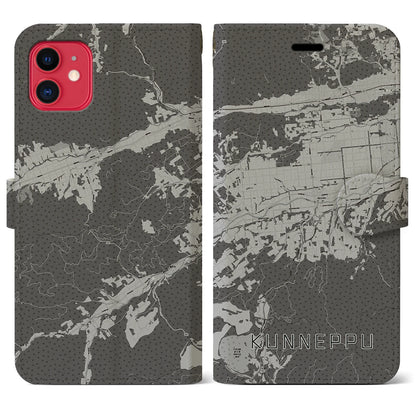 【訓子府（北海道）】地図柄iPhoneケース（手帳タイプ）モノトーン・iPhone 11 用