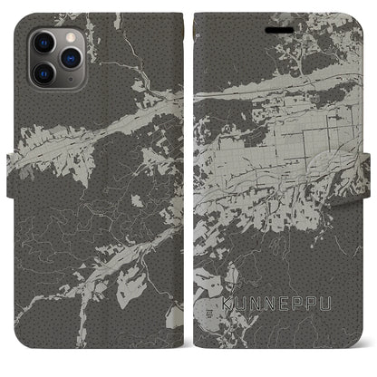 【訓子府（北海道）】地図柄iPhoneケース（手帳タイプ）モノトーン・iPhone 11 Pro Max 用