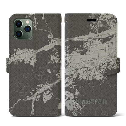 【訓子府（北海道）】地図柄iPhoneケース（手帳タイプ）モノトーン・iPhone 11 Pro 用