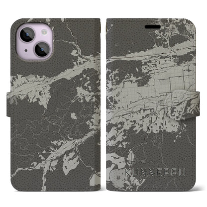 【訓子府（北海道）】地図柄iPhoneケース（手帳タイプ）モノトーン・iPhone 14 用