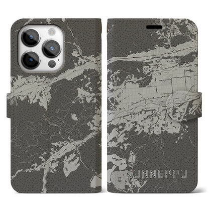 【訓子府（北海道）】地図柄iPhoneケース（手帳タイプ）モノトーン・iPhone 14 Pro 用