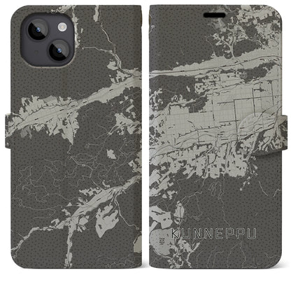 【訓子府（北海道）】地図柄iPhoneケース（手帳タイプ）モノトーン・iPhone 14 Plus 用