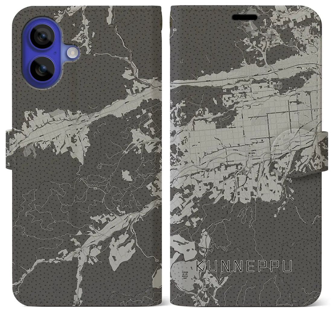 【訓子府(北海道)】地図柄iPhoneケース(手帳タイプ)モノトーン・iPhone 16 Pro Max 用