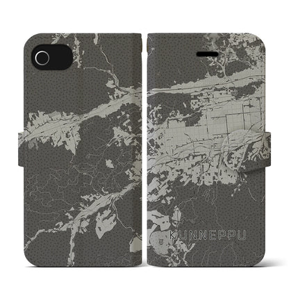 【訓子府（北海道）】地図柄iPhoneケース（手帳タイプ）モノトーン・iPhone SE（第3 / 第2世代） / 8 / 7 / 6s / 6 用