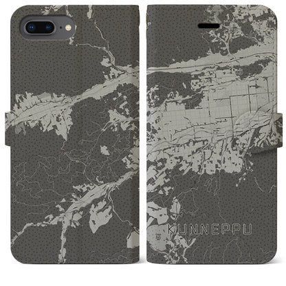【訓子府（北海道）】地図柄iPhoneケース（手帳タイプ）モノトーン・iPhone 8Plus /7Plus / 6sPlus / 6Plus 用