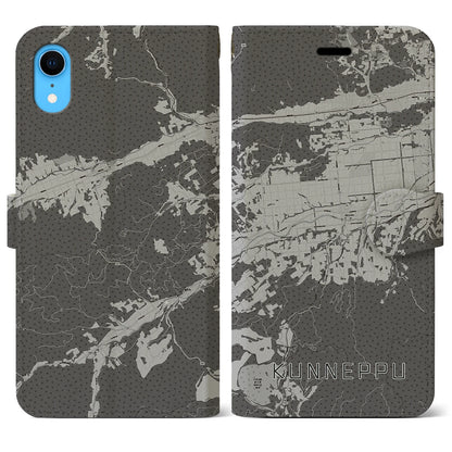 【訓子府（北海道）】地図柄iPhoneケース（手帳タイプ）モノトーン・iPhone XR 用