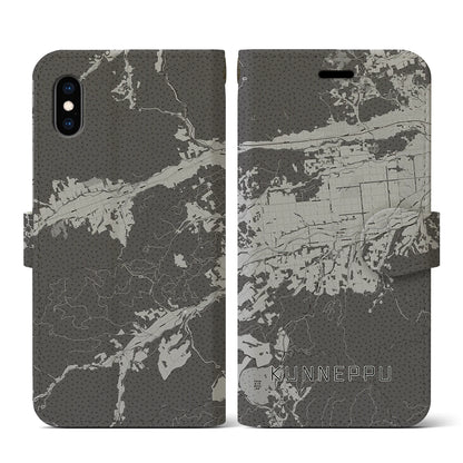 【訓子府（北海道）】地図柄iPhoneケース（手帳タイプ）モノトーン・iPhone XS / X 用