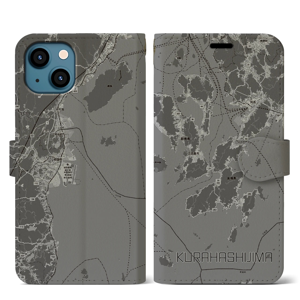 【倉橋島（広島県）】地図柄iPhoneケース（手帳タイプ）