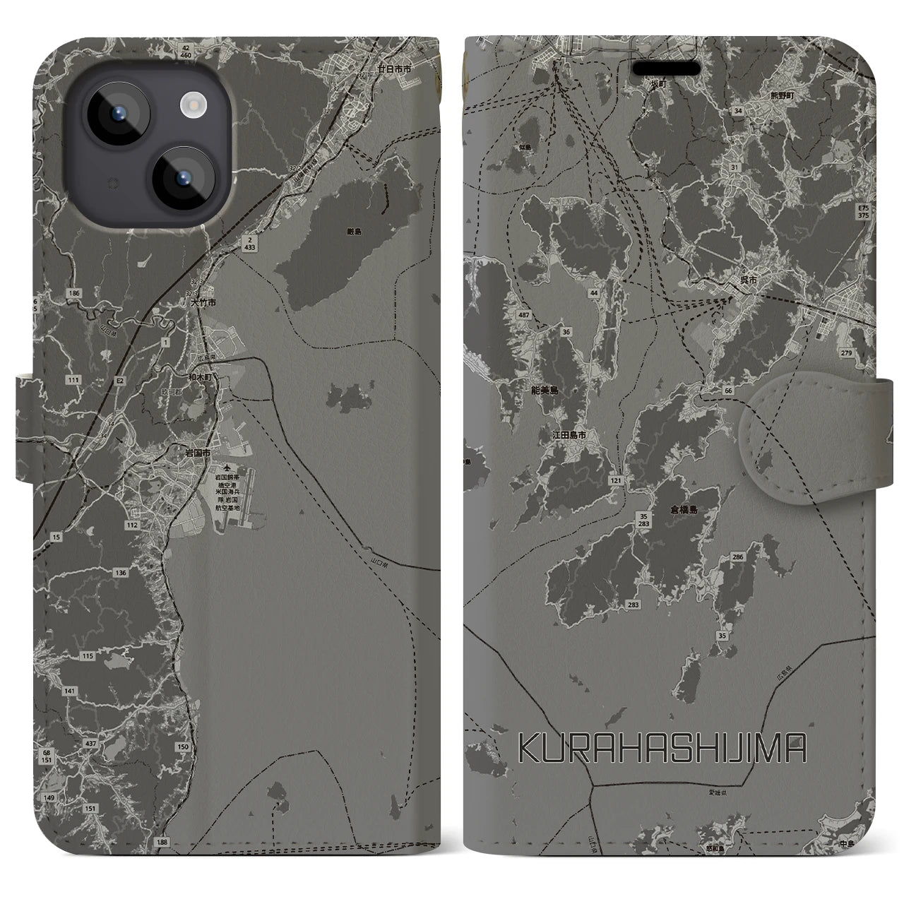 【倉橋島（広島県）】地図柄iPhoneケース（手帳タイプ）