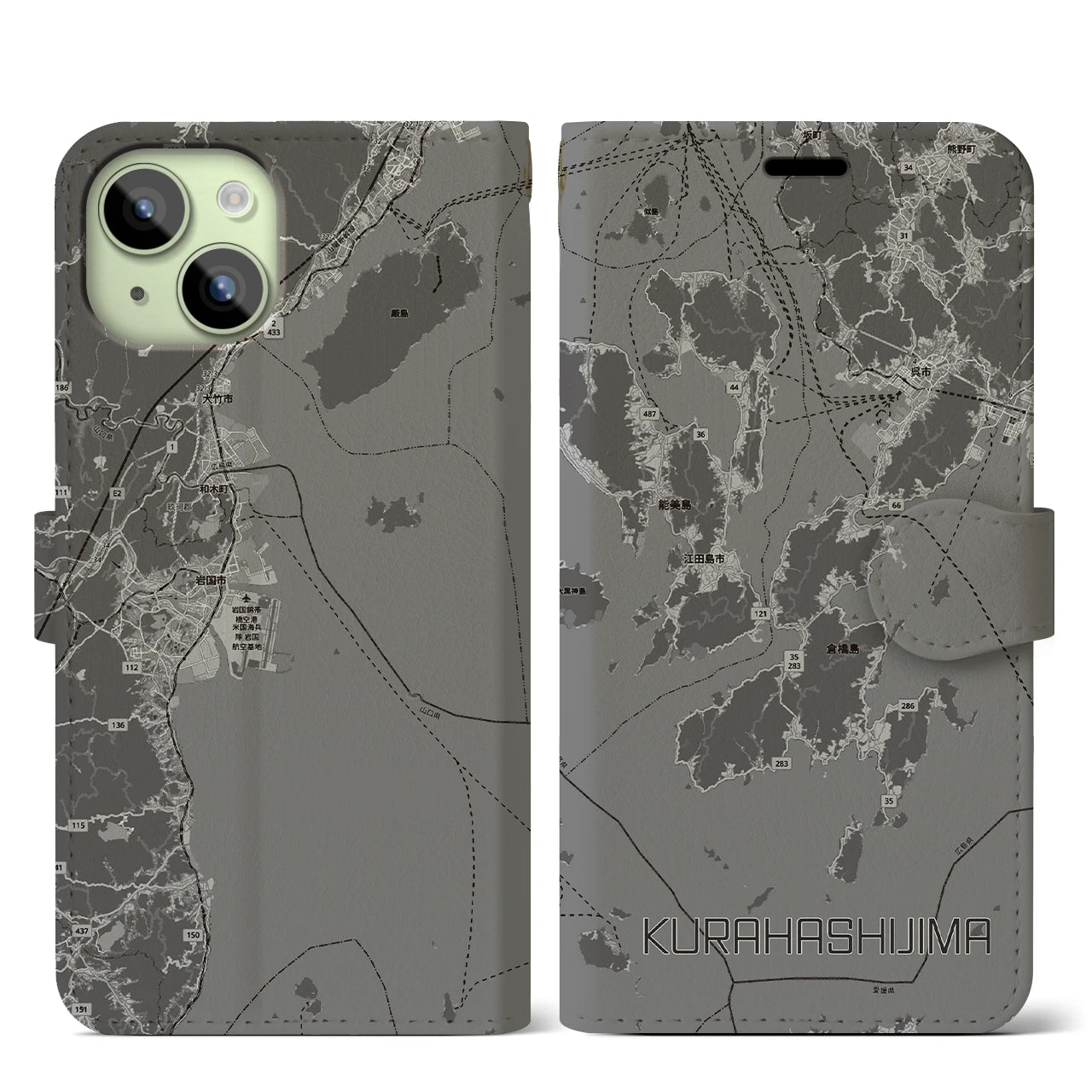 【倉橋島（広島県）】地図柄iPhoneケース（手帳タイプ）