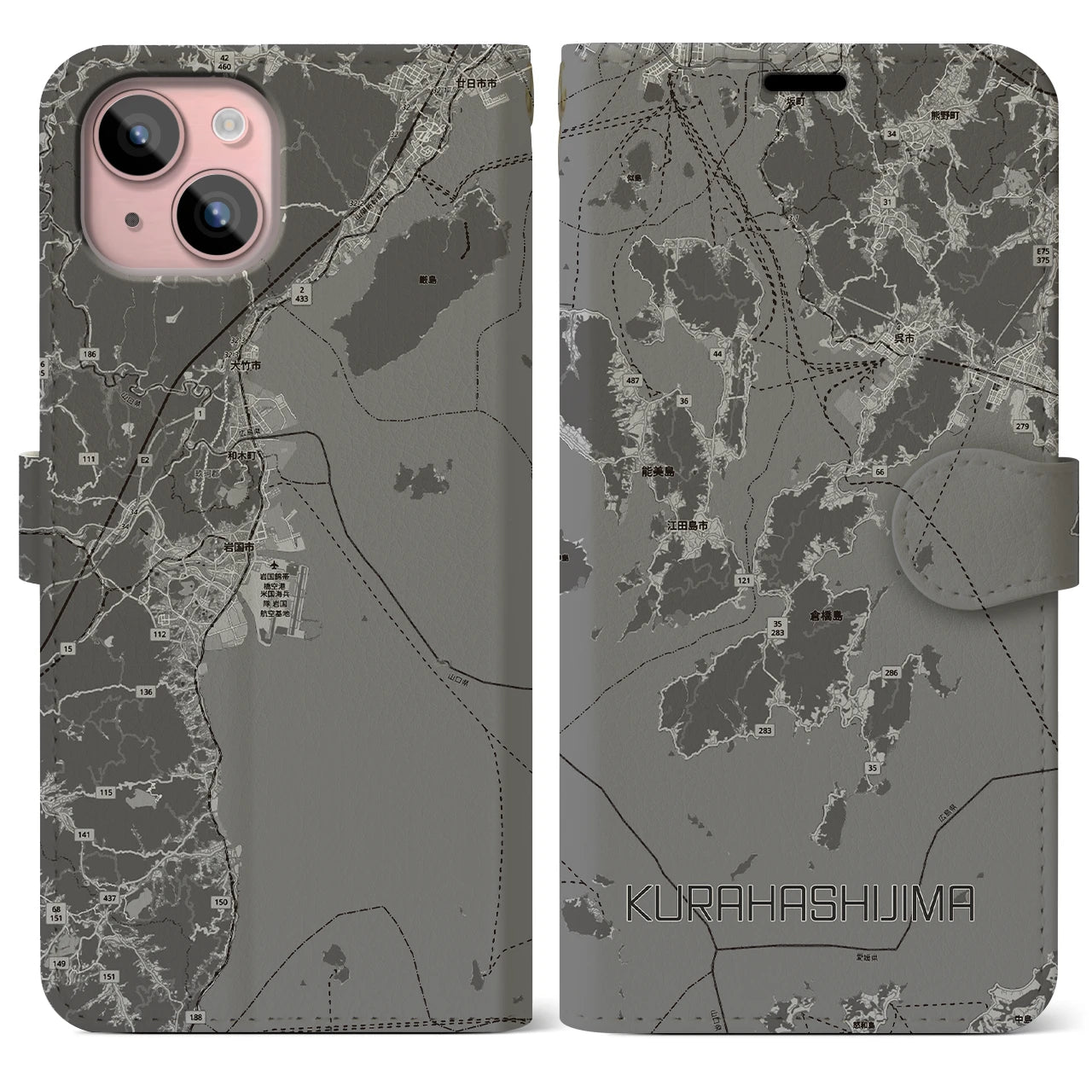 【倉橋島（広島県）】地図柄iPhoneケース（手帳タイプ）