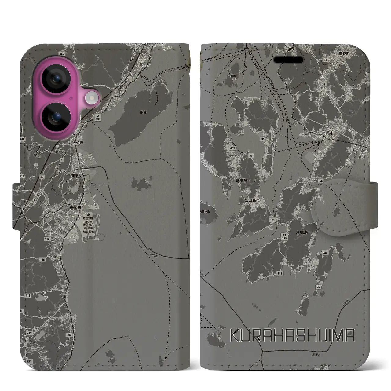 【倉橋島（広島県）】地図柄iPhoneケース（手帳タイプ）