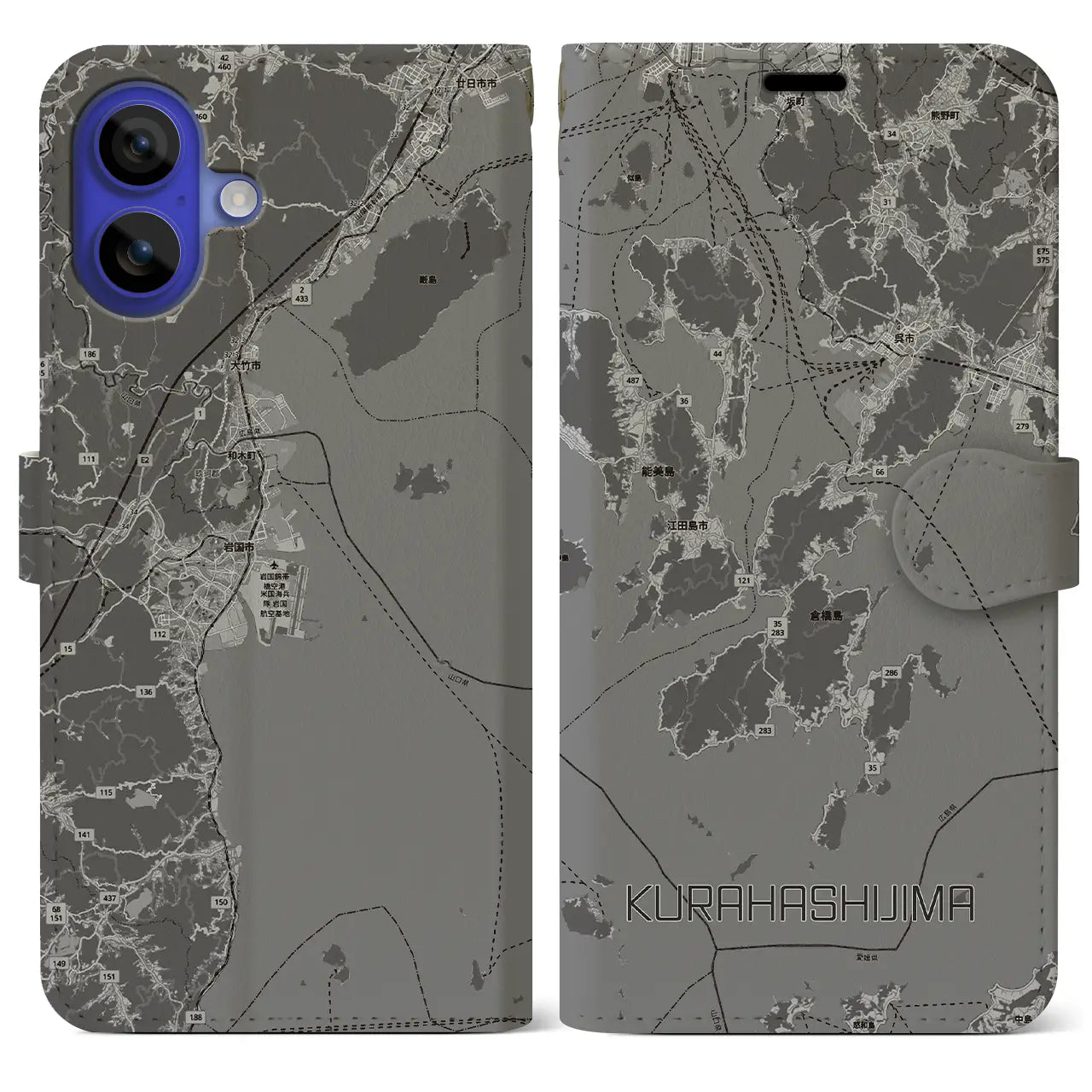 【倉橋島（広島県）】地図柄iPhoneケース（手帳タイプ）