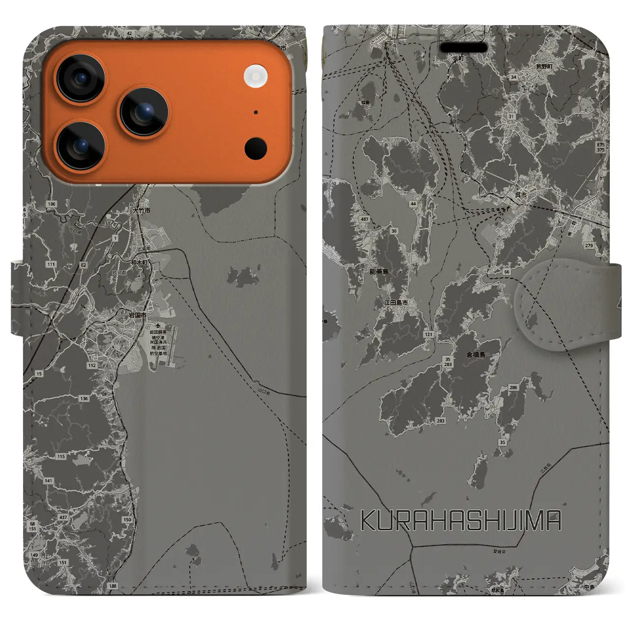 【倉橋島（広島県）】地図柄iPhoneケース（手帳タイプ）