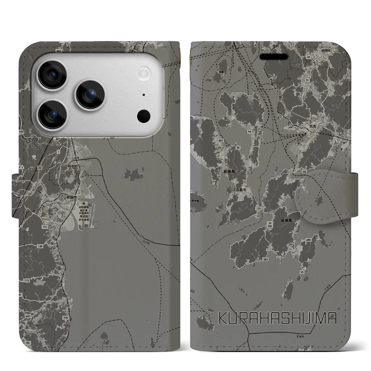 【倉橋島（広島県）】地図柄iPhoneケース（手帳タイプ）