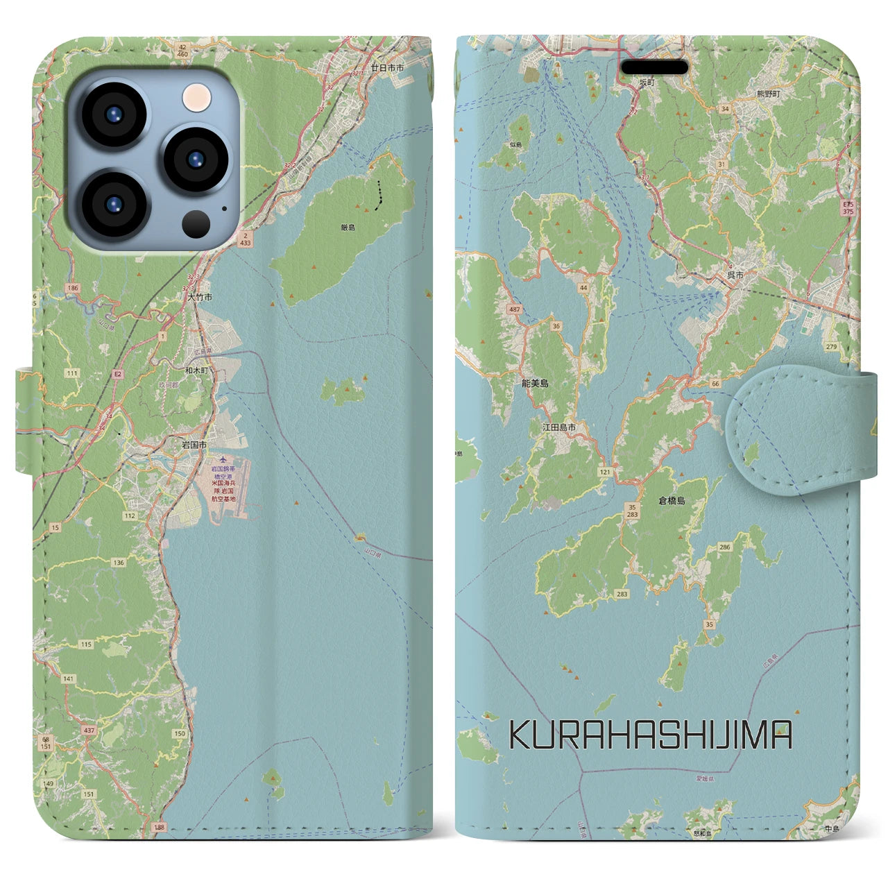 【倉橋島（広島県）】地図柄iPhoneケース（手帳タイプ）