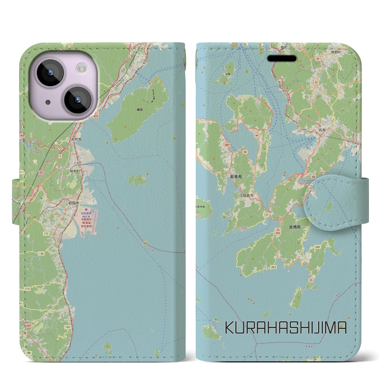 【倉橋島（広島県）】地図柄iPhoneケース（手帳タイプ）