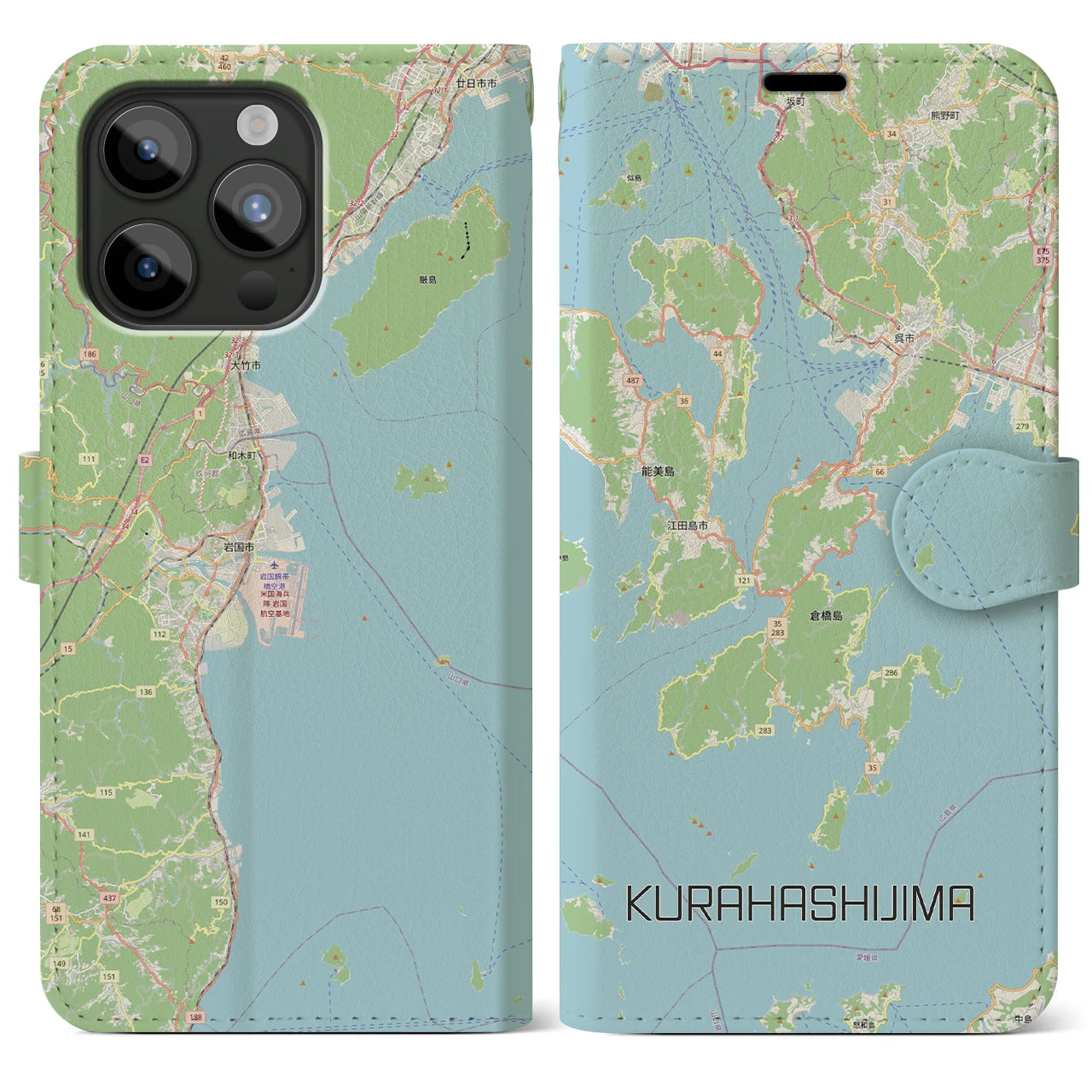 【倉橋島（広島県）】地図柄iPhoneケース（手帳タイプ）