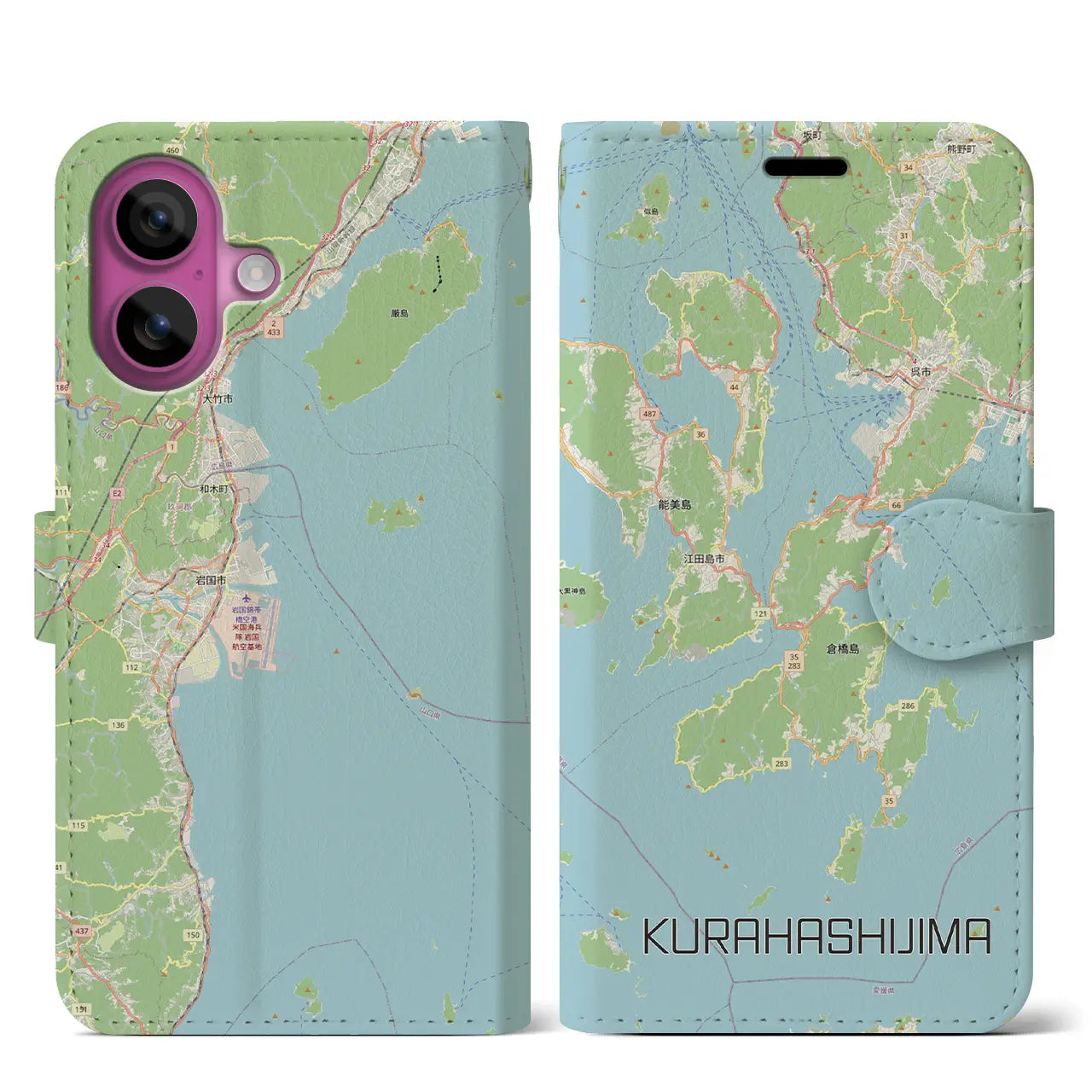 【倉橋島（広島県）】地図柄iPhoneケース（手帳タイプ）