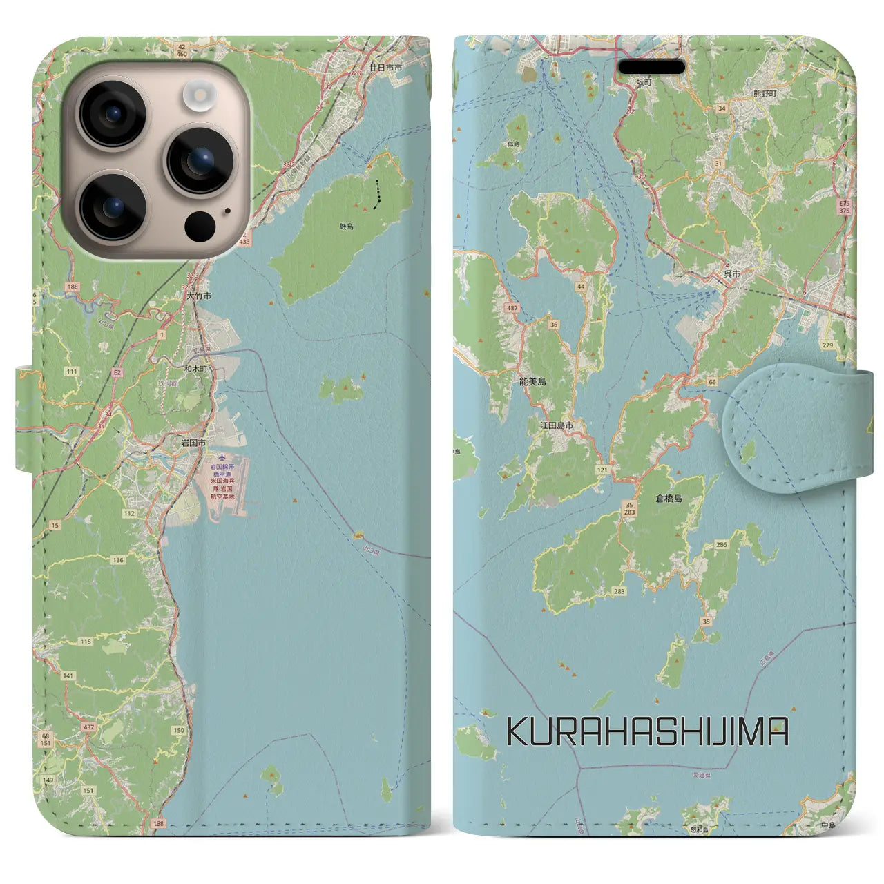 【倉橋島（広島県）】地図柄iPhoneケース（手帳タイプ）
