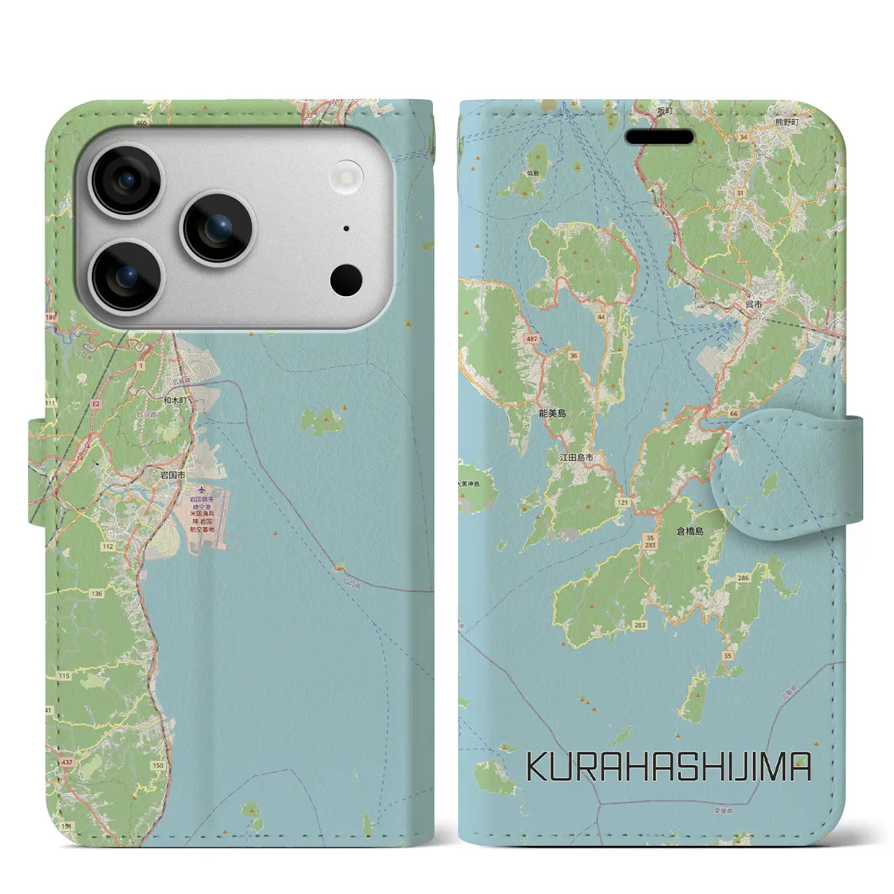 【倉橋島（広島県）】地図柄iPhoneケース（手帳タイプ）モノトーン・iPhone 17 Pro Max 用