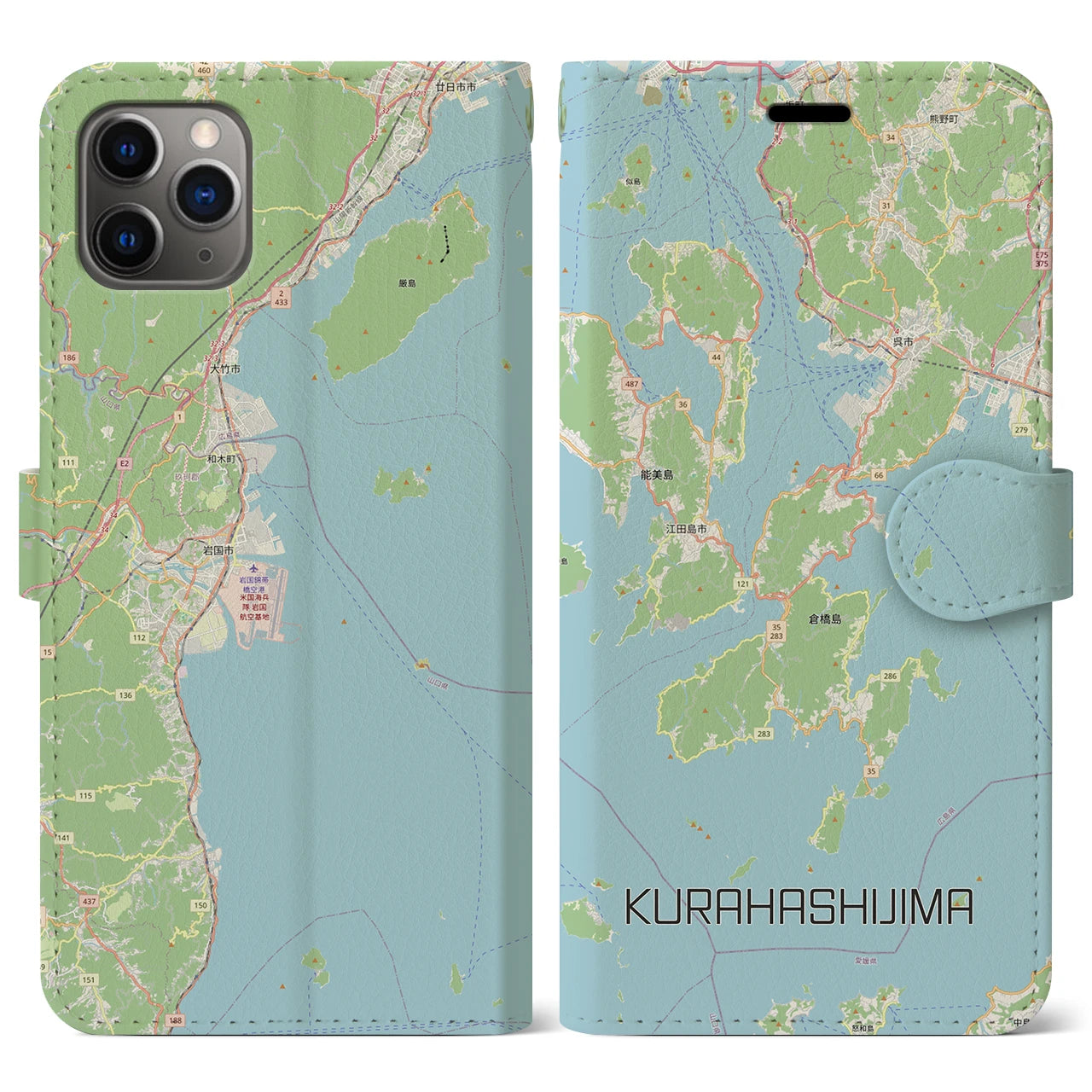 【倉橋島（広島県）】地図柄iPhoneケース（手帳タイプ）