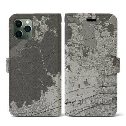 【苦楽園（兵庫県）】地図柄iPhoneケース（手帳タイプ）モノトーン・iPhone 11 Pro 用