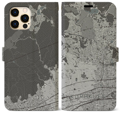 【苦楽園（兵庫県）】地図柄iPhoneケース（手帳タイプ）モノトーン・iPhone 12 Pro Max 用