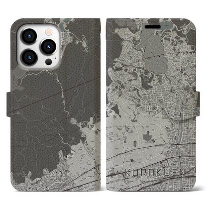 【苦楽園（兵庫県）】地図柄iPhoneケース（手帳タイプ）モノトーン・iPhone 13 Pro 用