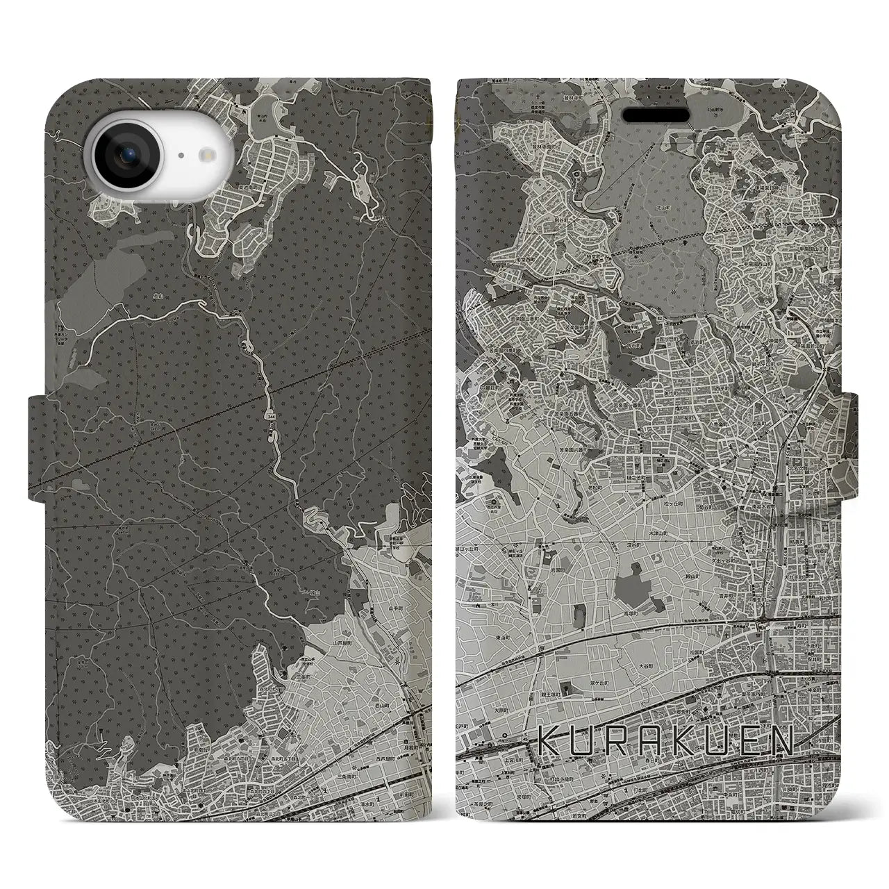 【苦楽園（兵庫県）】地図柄iPhoneケース（手帳タイプ）
