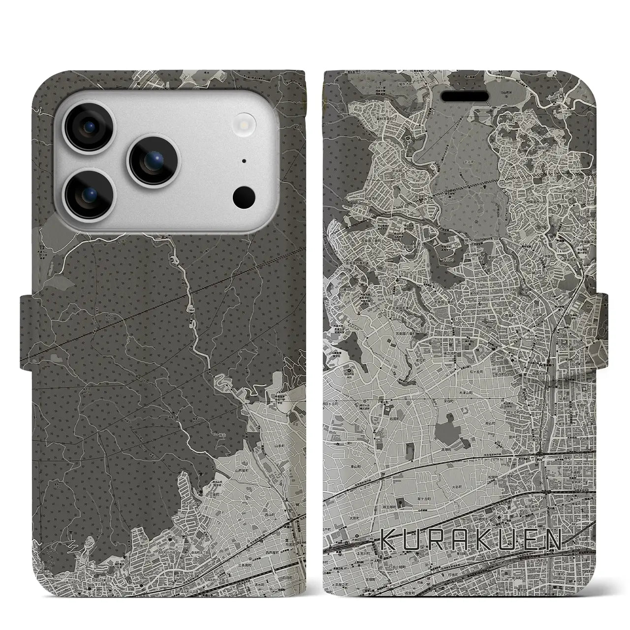 【苦楽園（兵庫県）】地図柄iPhoneケース（手帳タイプ）