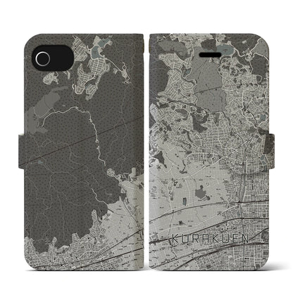 【苦楽園（兵庫県）】地図柄iPhoneケース（手帳タイプ）モノトーン・iPhone SE（第3 / 第2世代） / 8 / 7 / 6s / 6 用