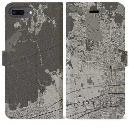 【苦楽園（兵庫県）】地図柄iPhoneケース（手帳タイプ）モノトーン・iPhone 8Plus /7Plus / 6sPlus / 6Plus 用