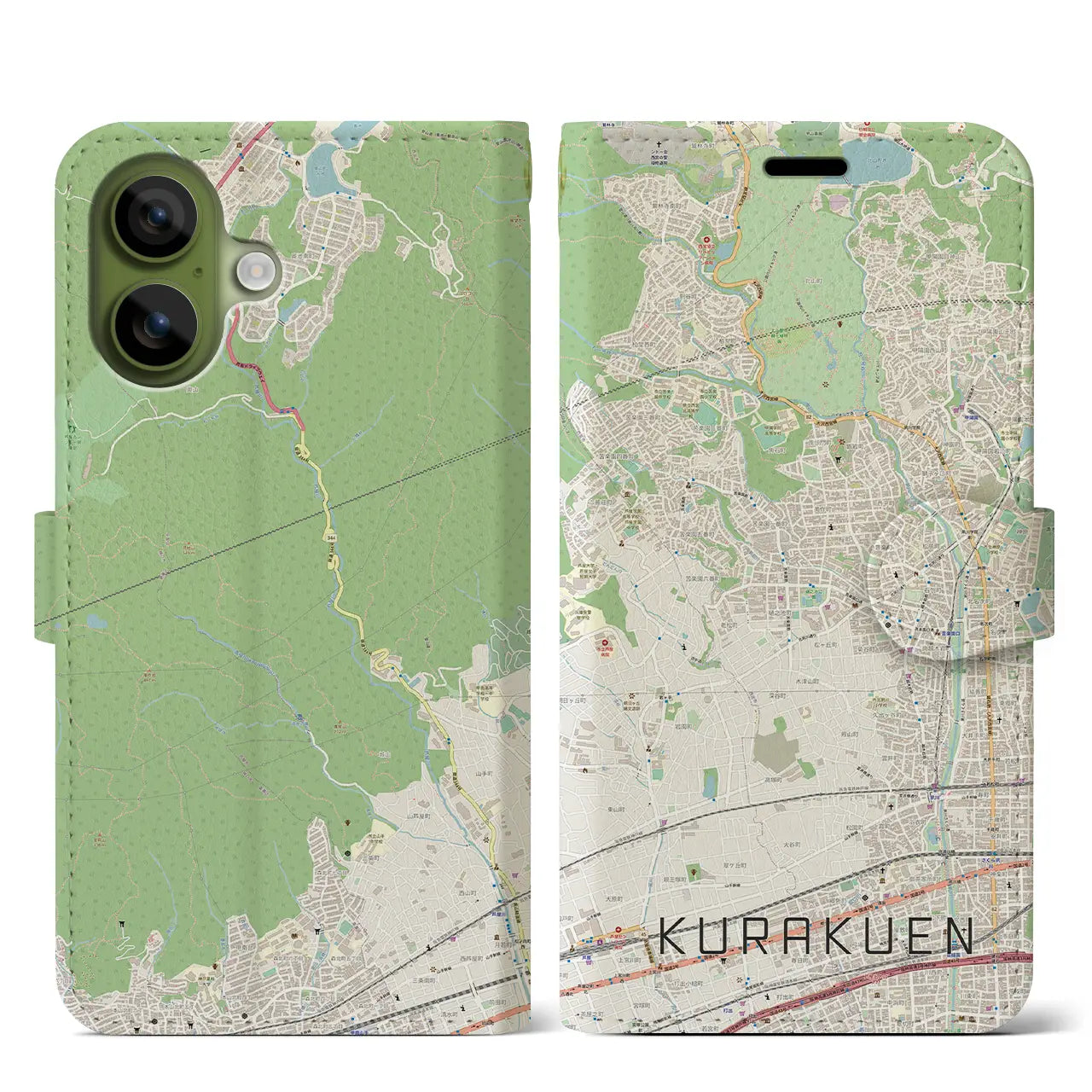 【苦楽園（兵庫県）】地図柄iPhoneケース（手帳タイプ）