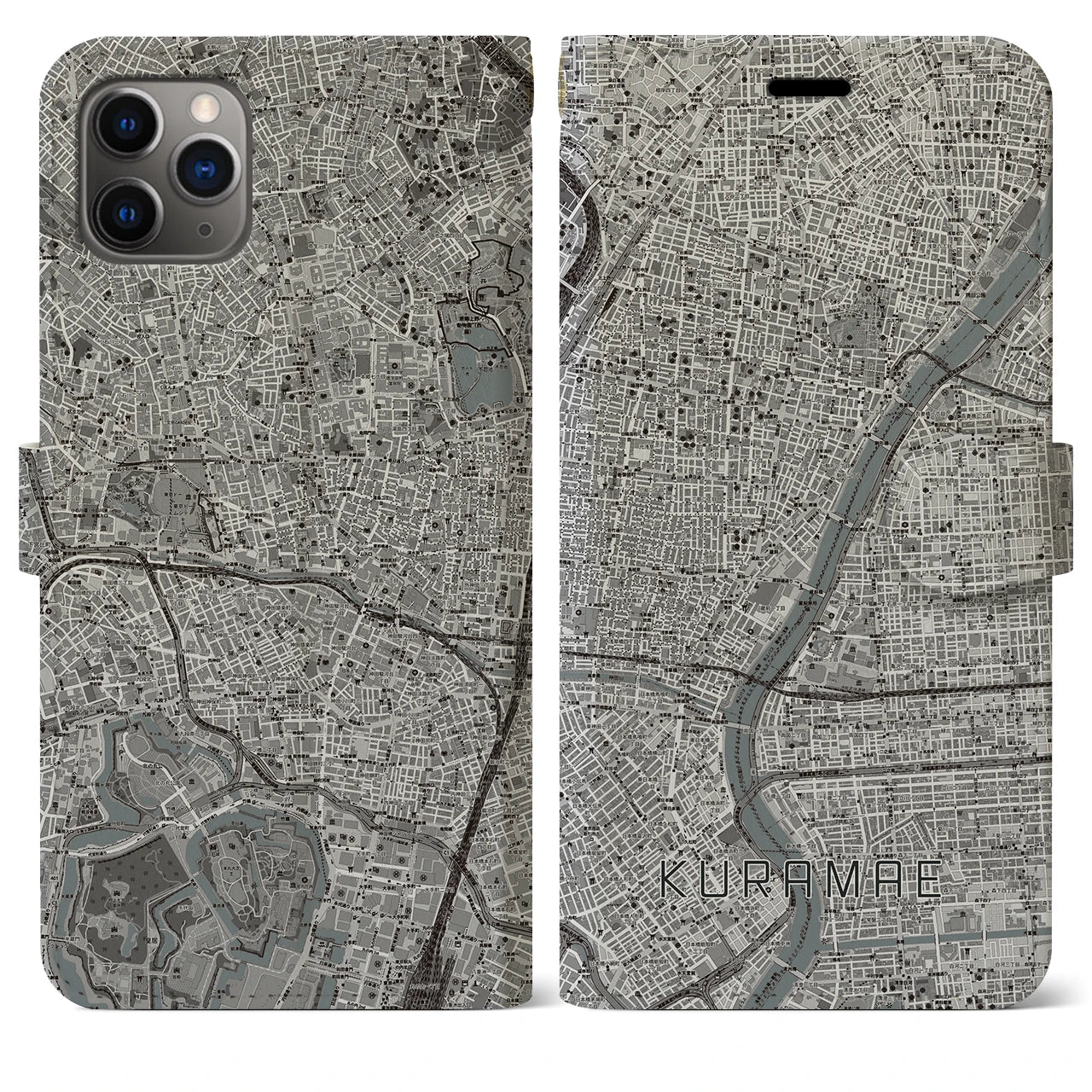 【蔵前】地図柄iPhoneケース（手帳両面タイプ・モノトーン）iPhone 11 Pro Max 用